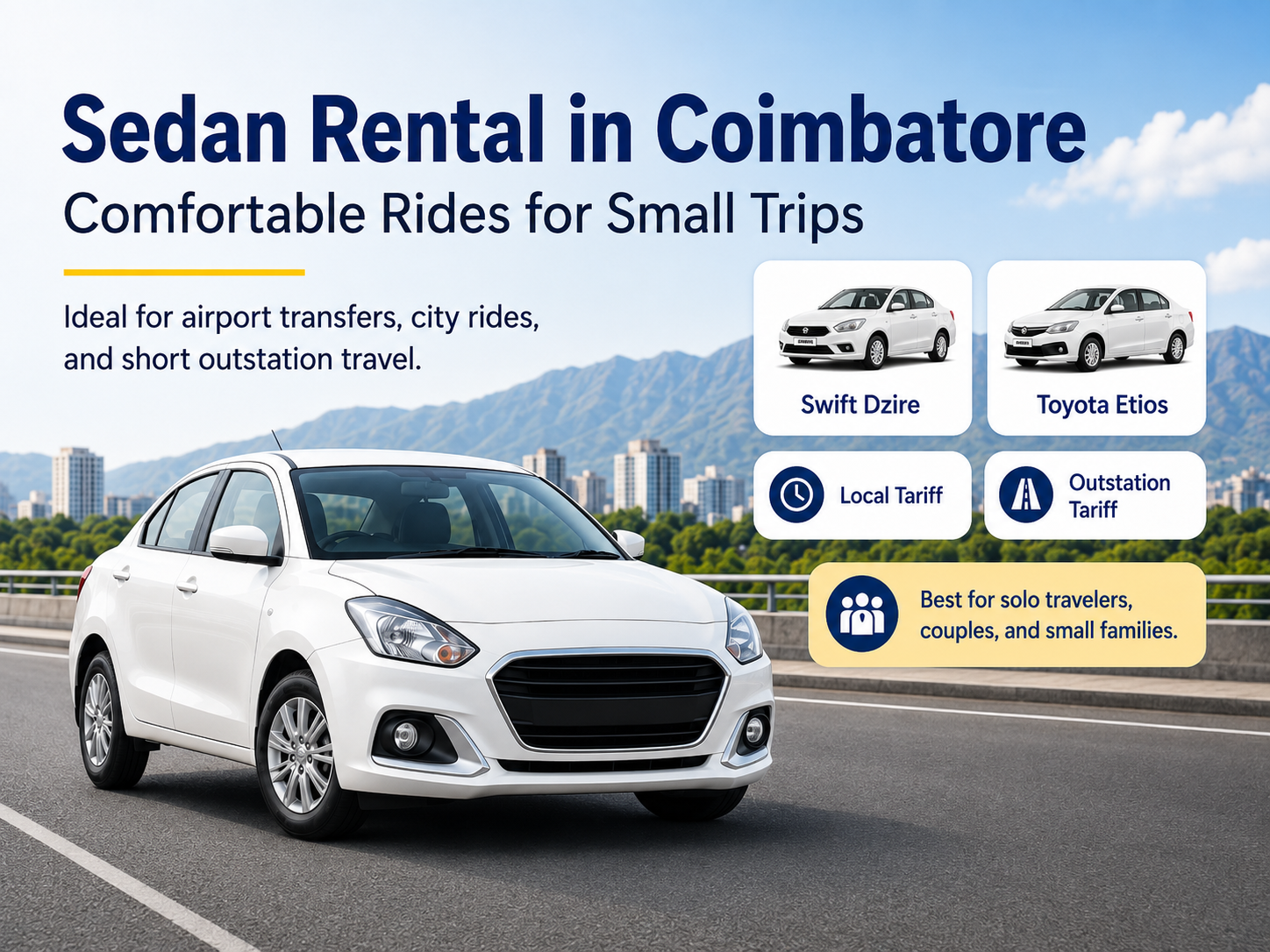 Sedan Rental in Coimbatore for Local and Outstation Trips